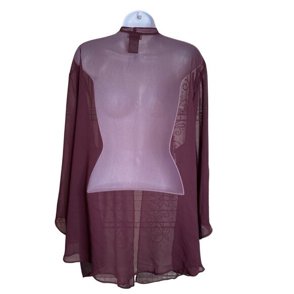 Catherines Burgundy Beaded Sheer Open Front Kimono Evening Cardigan Size 30 - Picture 2 of 11